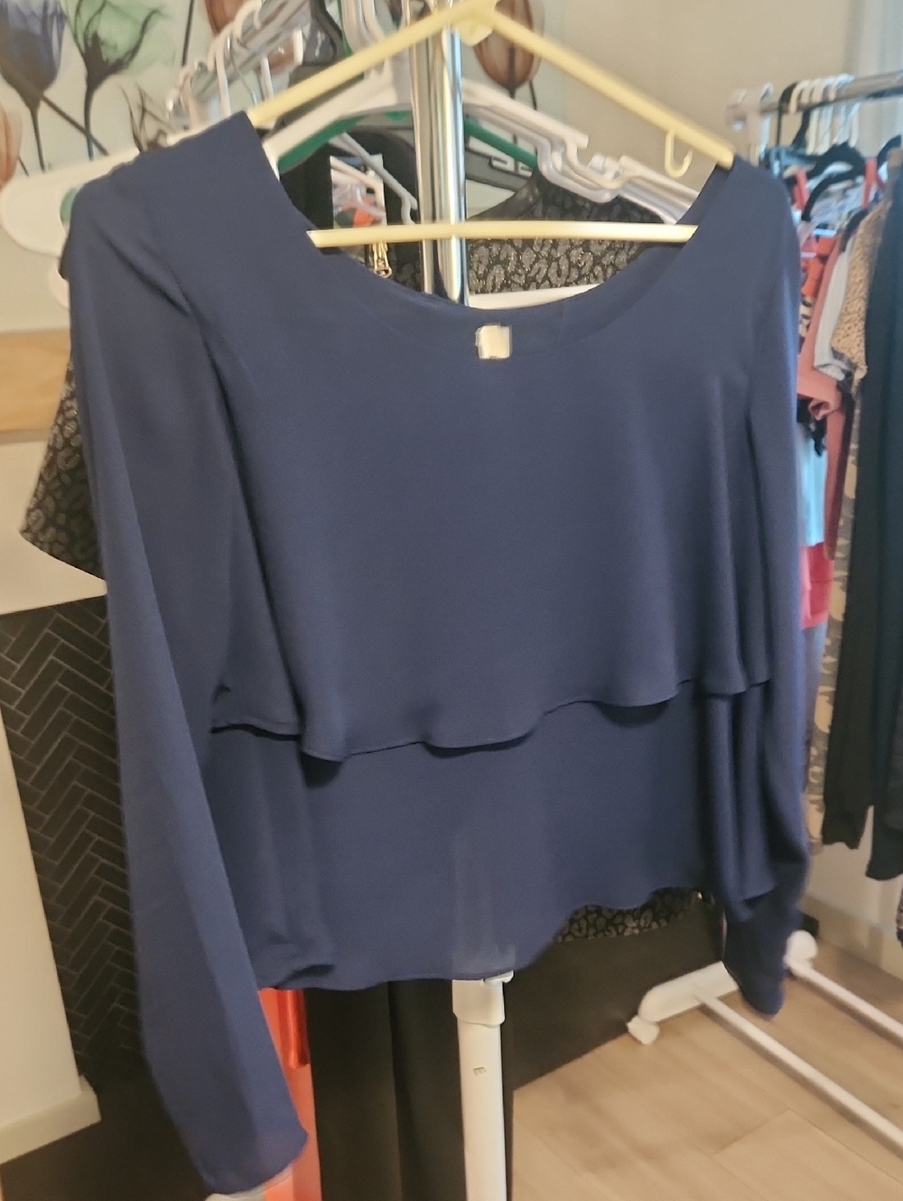 Women's Navy Layered Long-Sleeve Blouse